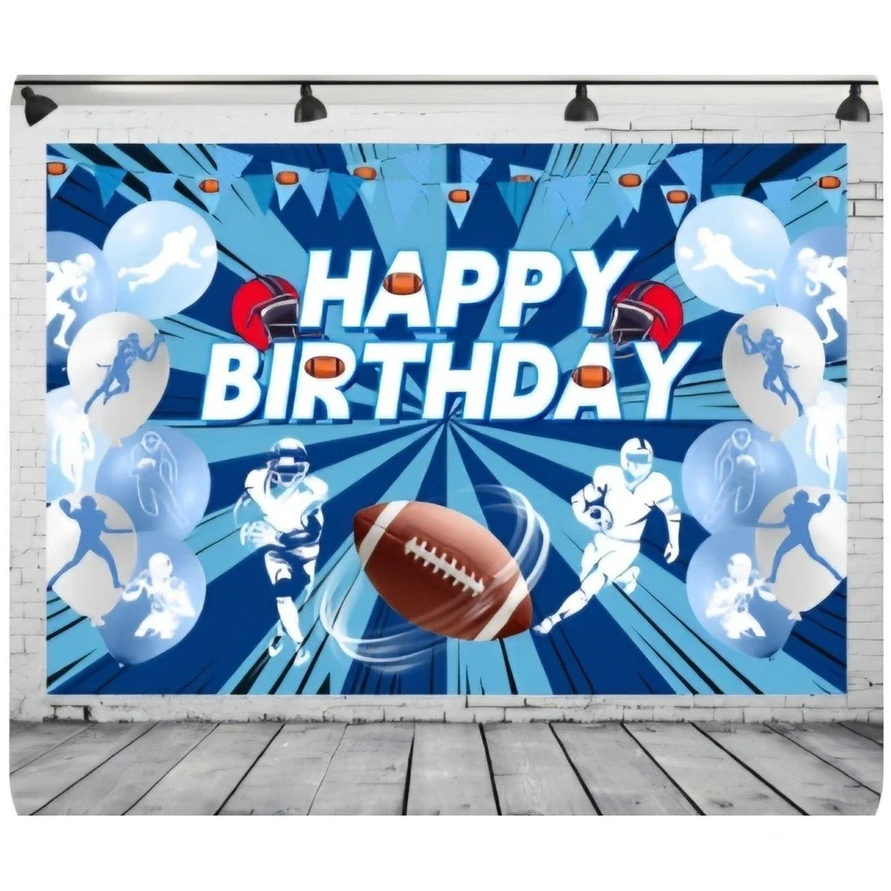 DePhoto 7x5ft Football Birthday Backdrop Blue Stadium Photo Background Banner